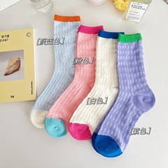 多巴胺網眼冰絲女襪夏季鏤空薄款透氣中筒ins拼色少女堆堆襪批發