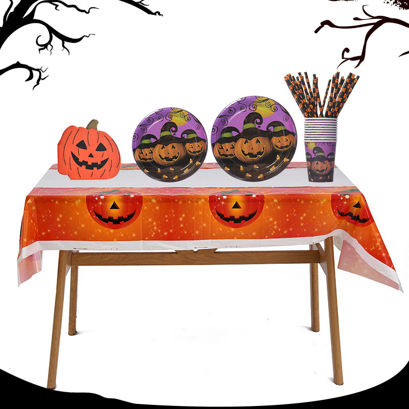 Halloween Theme Tableware Set Disposable Tablecloth Paper Towel Paper Plate Party Atmosphere Arrangement Supplies Halloween Theme Tableware Set Disposable Tablecloth Paper Towel Paper Plate Party Atmosphere Arrangement Supplies