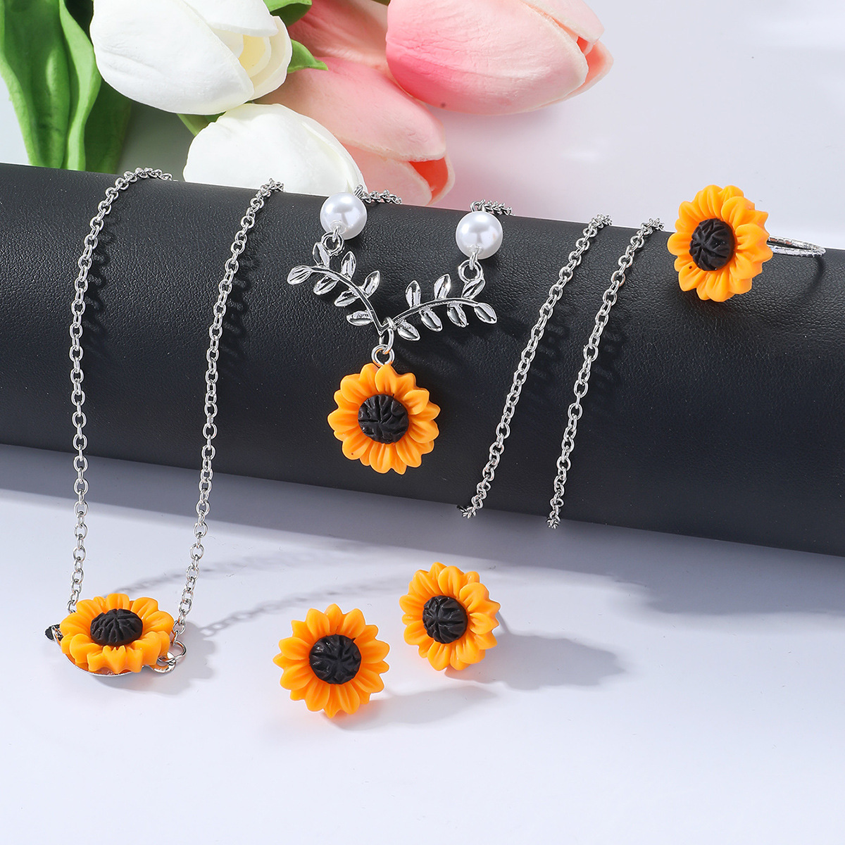 Simple Style Sunflower Alloy Glass Plating Women's Jewelry Set display picture 2