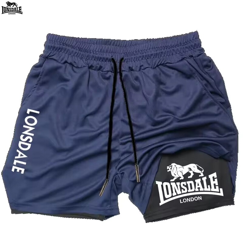 LONSDALE men's double-layer two-in-one athletic shorts, casual, quick-drying, breathable, summer running apparel