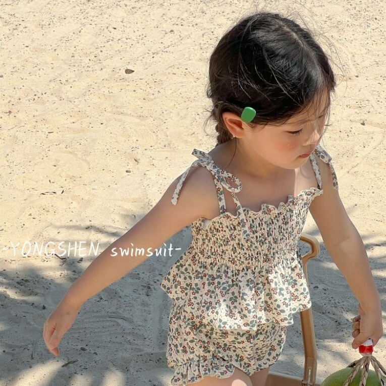 Girls swimsuit girl floral suspender split swimsuit little princess summer vacation beach children's swimsuit trend