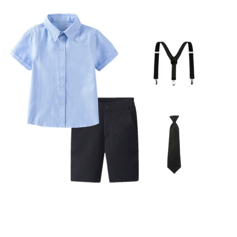 Children's Performance Clothing White Shirt Short-sleeved Black Shorts Boys Photo Shirt Performance suit Children's Clothing Flower Girl Dress
