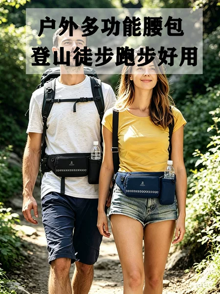 Simple and stylish polyester waist bag for running, outdoor hiking, multifunctional, waterproof, wear-resistant, sports waist bag for men