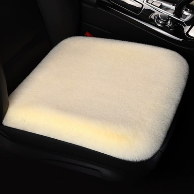Winter Car Plush Seat Cushion Special Seat Cushion Single Piece Square Cushion Without Backrest Short Hair Rabbit Fur Four-Season Universal Seat Cover (Wool pad) - beige-1-piece