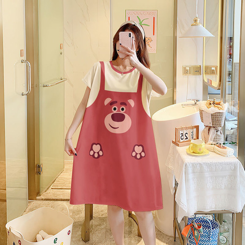 Pajamas for women summer thin short-sleeved new internet celebrity style pajamas cartoon cute ladies dress loose home clothes