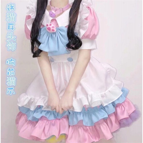 S-4XL plus size maid outfit, super cute big bow Lolita dress, women's clothing boss pink and blue cute dress