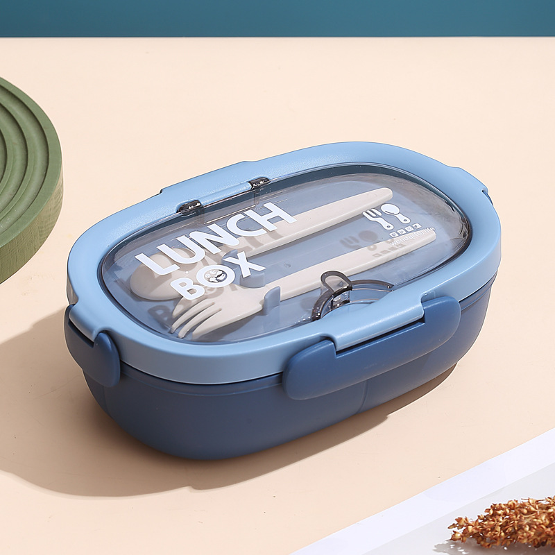 Caja de almuerzo de estilo coreano elíptico simple para estudiantes de oficina, caja de almuerzo portátil, platos divididos con tazas de agua, set de cubiertos