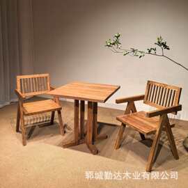 老榆木实木小户型餐桌侘寂复古风设计师简约咖啡桌沙发卡座方桌