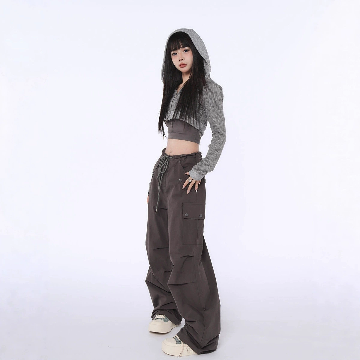 2024 худи с капюшоном, повседневный кардиган, толстовка, штаны-парашютист, жилет, костюм из трех предметов для женщин