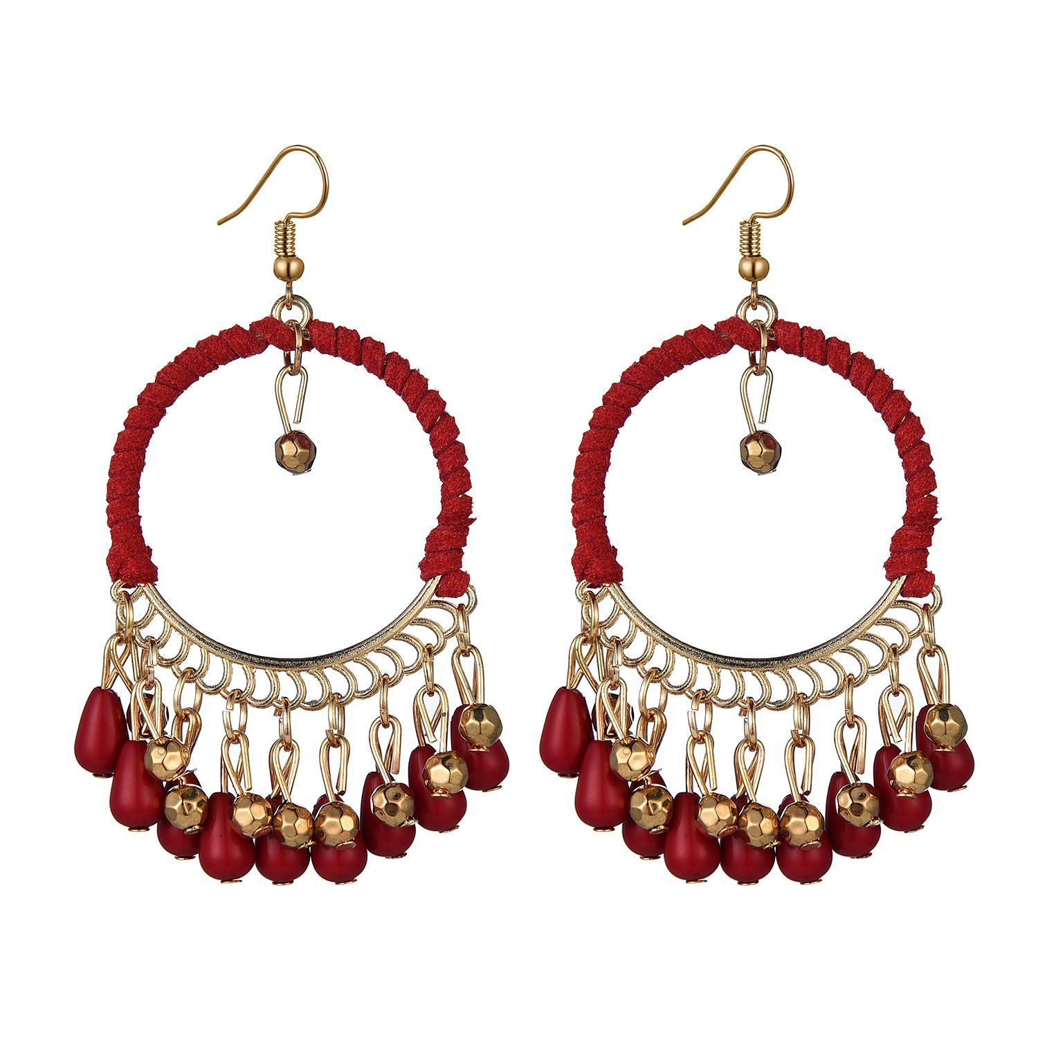 Indian dance ethnic style retro round teardrop earrings tassel earrings belly dance woven earrings Bohemian