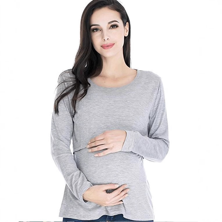 European and American fashion explosions multi-functional mother nursing sweater summer women's solid color long sleeve nursing clothes three-color nursing clothes