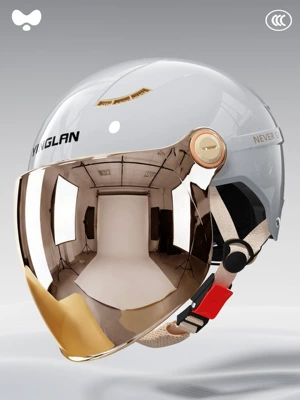 Protection Double Mirror Motorcycle Helmet, Motosiklet kaskı (dəbilqə) - 3c-cold-light-gray-electroplated-long-mirror-new-national-standard-class-a-one-size-fits-all