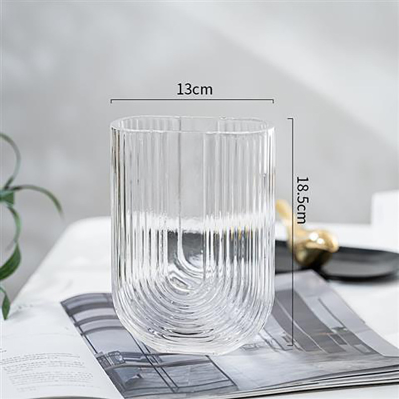 Gran jarrón de vidrio transparente en forma de U del norte de Europa creativo de alto valor visual de la sala de estar floral hidropónica decoración floral