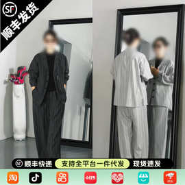 新款舒适老钱风气质小众潮流暗条纹时尚高级感港风复古男款套装
