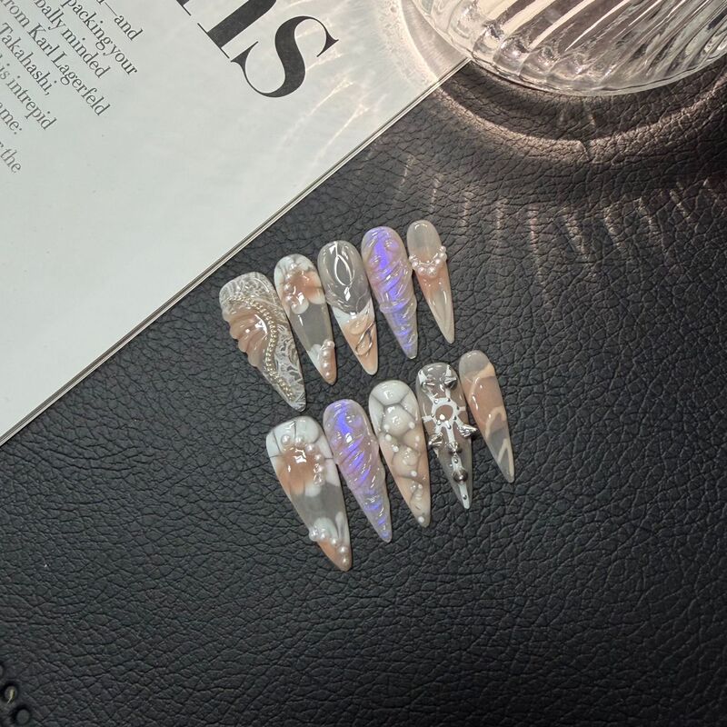 [Namo] Cross-Border Hand-Painted Aurora Shell Sexy Nail Patches High-End European and American Almond Nail Art