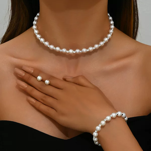2024 new pearl collar earrings bracelet suit bride new imitation pearl jewelry accessories
