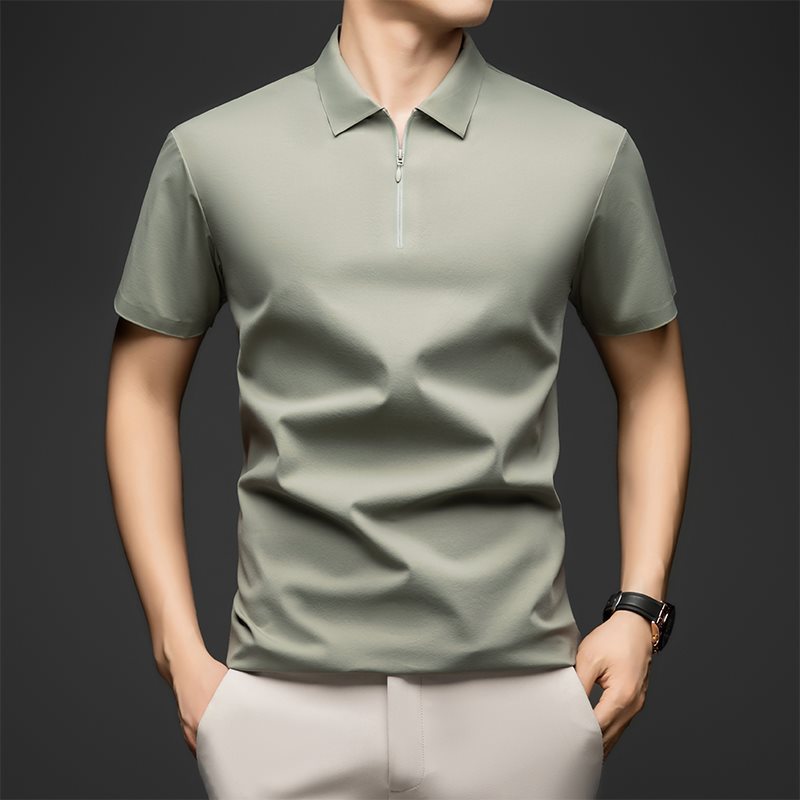 New Business Lapel Men's Polo Shirt, Fashionable Casual Ice Silk Short Sleeve Nylon Spandex Quick-Drying Multi-Color T-Shirt, High Quality