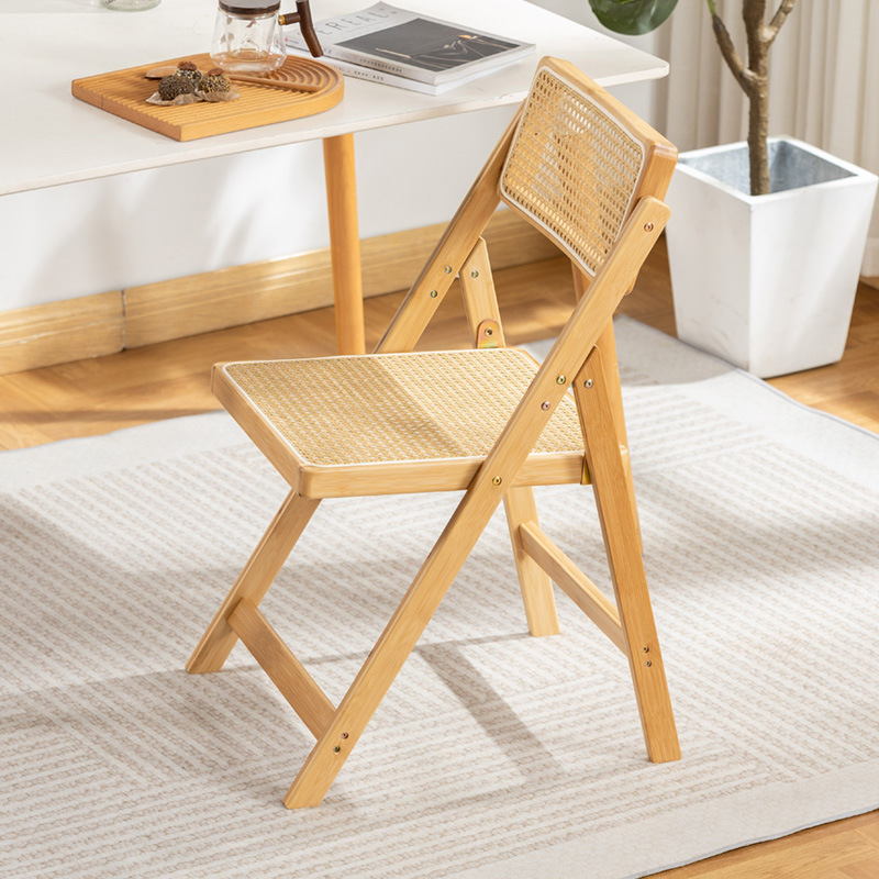 Silla plegable de ratán de estilo japonés sala de estar Silla de comedor en casa con respaldo Silla de comedor portátil de bambú estilo de registro nuevo