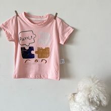 夏季儿童 T恤  2024男女宝宝可爱印花圆领短袖字母上衣