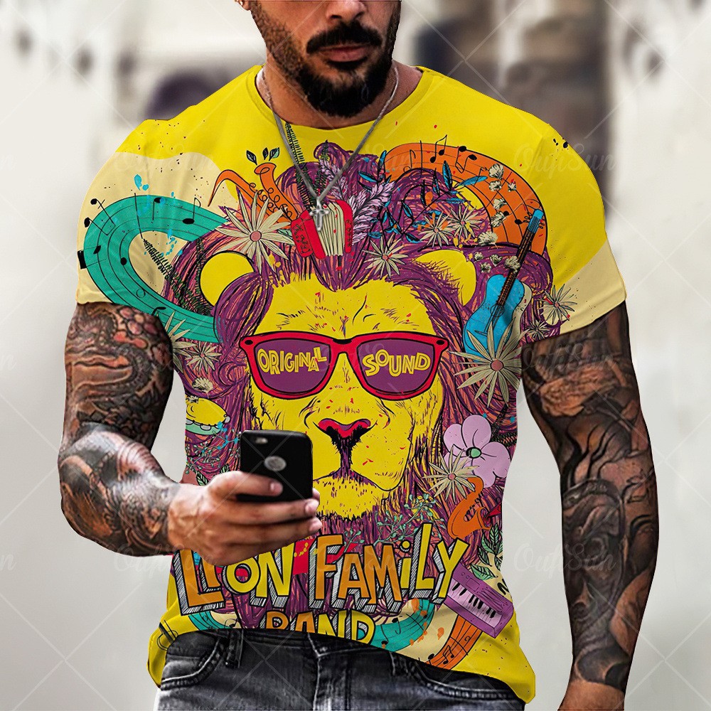 Arte abstracto pintura al óleo colorida león 3d impresión digital para hombres moda callejera transpirable suelta camiseta de manga corta