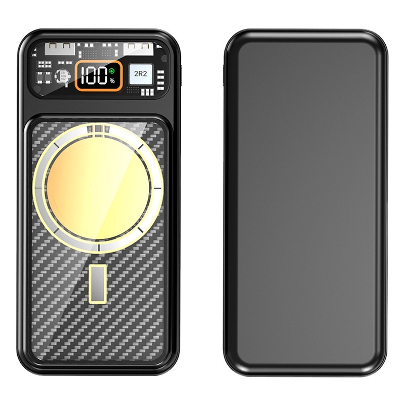 Saibo punk viento fuerte banco de energía magnética 15W carga inalámbrica portátil de gran capacidad armadura transparente viento fuente de alimentación móvil