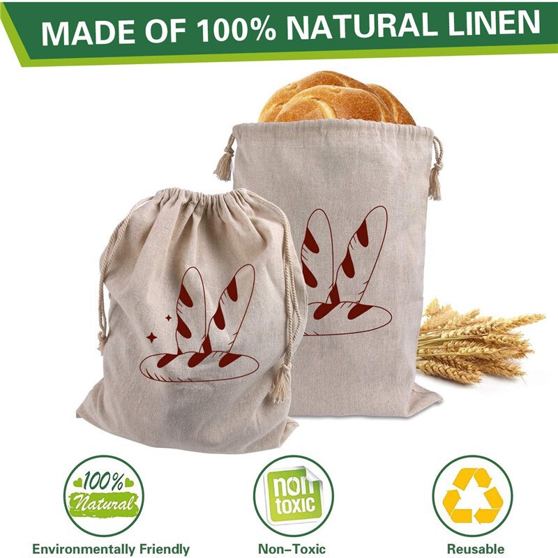 Cross border hot linen bread bag reusable baguette drawstring bag cotton bunched bread bag Cross border hot linen bread bag reusable baguette drawstring bag cotton bunched bread bag