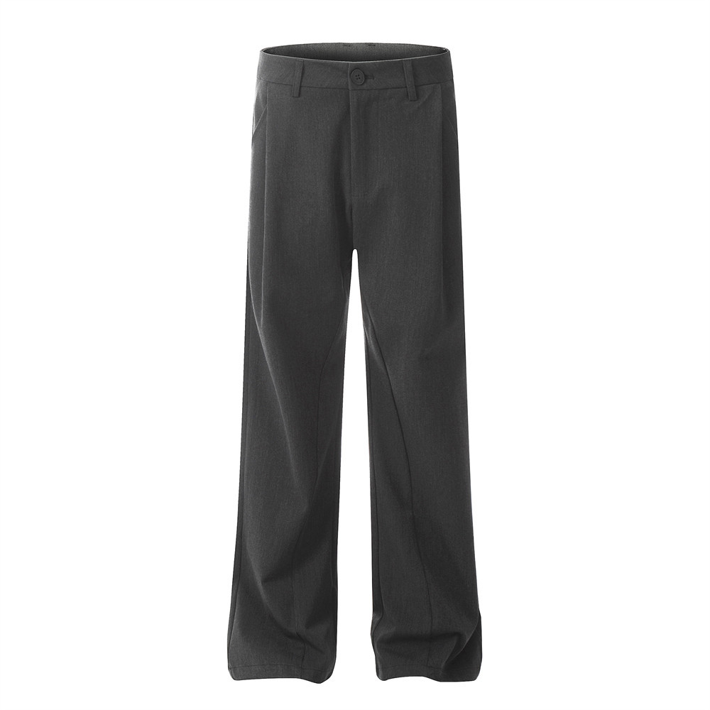 Casual Bootcut Trousers for Men, American Street Splicing, Deconstructed Pure Color, Simple and Versatile, Loose and Drapedy Wide-leg Trousers