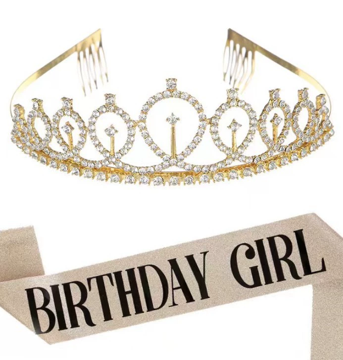Набор короны и ленты на день рождения, ободок с тиарой и лента «Birthday Girl», размер 9,5×78 см