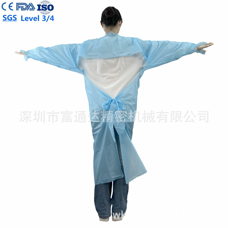 一次性蓝色防水CPE隔离衣55克外科手术医用CPE塑料围裙ASTM F16