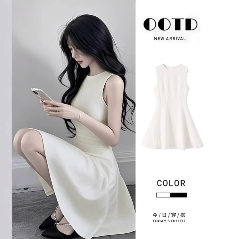 White Sleeveless Early Summer Exquisite Dress for Women, High-End Style, Elegant Waist-Cinching French-Style Evening Dress for Women White Sleeveless Early Summer Exquisite Dress for Women, High-End Style, Elegant Waist-Cinching French-Style Evening Dress for Women