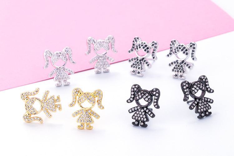 Copper Material Fashion Cartoon Inlaid Zircon Characters Boy Girl Copper Earrings Wholesale Nihaojewelry