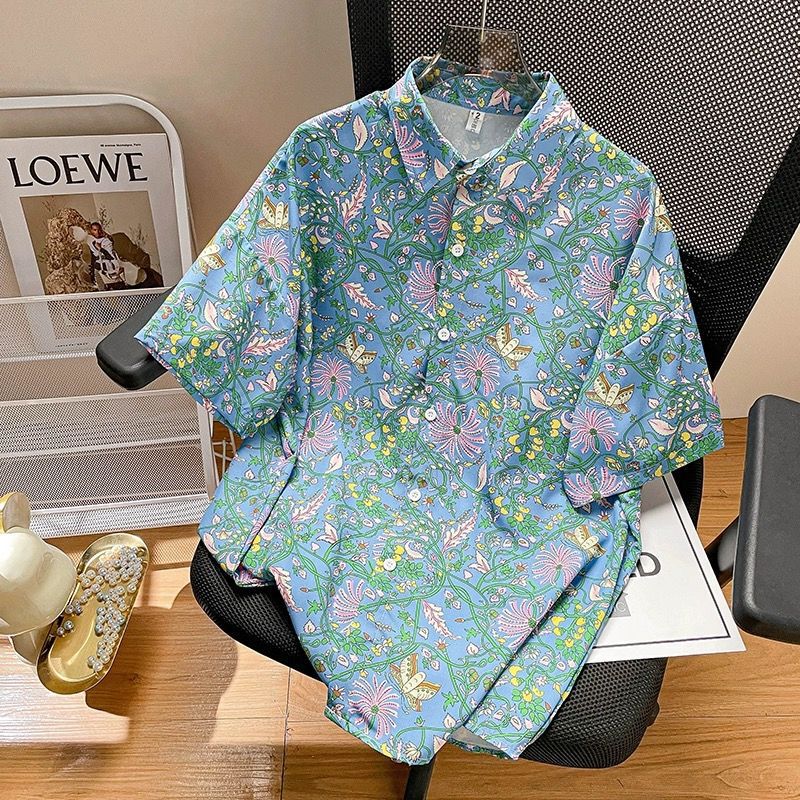 New Dopamine Floral Shirt for Women, Sweet Temperament Floral Short-Sleeved Top, Hong Kong Style Loose Lapel Shirt for Summer New Dopamine Floral Shirt for Women, Sweet Temperament Floral Short-Sleeved Top, Hong Kong Style Loose Lapel Shirt for Summer