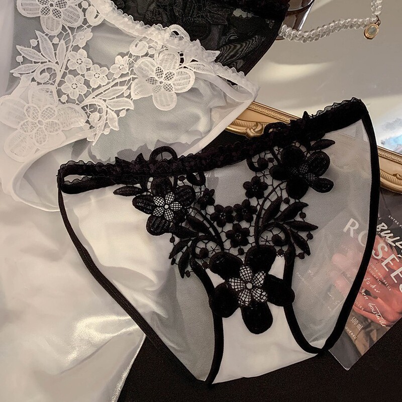 Sexy Lace Splicing Mesh Underwear for Women Breathable Low-Waist Thin Straps Pure Desire Thin Fashion Girl Briefs Summer
