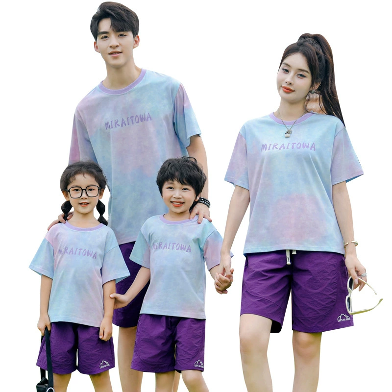 Горячая краска Tie-Dye T-свитер для родителей и детей, праздничный повседневный наряд, семейный набор из трех-четырех, футболка с коротким рукавом