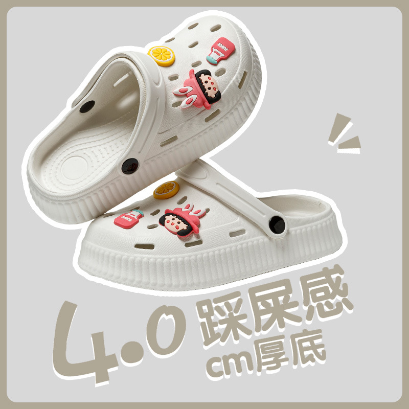 Women's High Heel Hole Shoes with Elevated Platform Bottom with Detachable and Washable Buttons for Summer Wear Thick-Sole Instagram Style Slippers