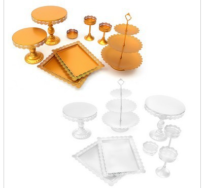 Decoración de la mesa de postres de boda con cristal estante de postres europeo estante de pastel estante de hierro forjado multicapa