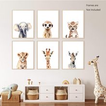 托儿所壁画野生动物园帆布画女宝男孩房间装饰海报图片无框6件套
