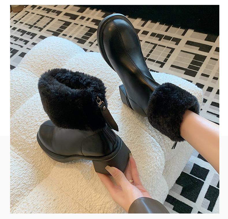 Women’s White Ankle Boots With Velvet Lining And Block Heels_voghion.com