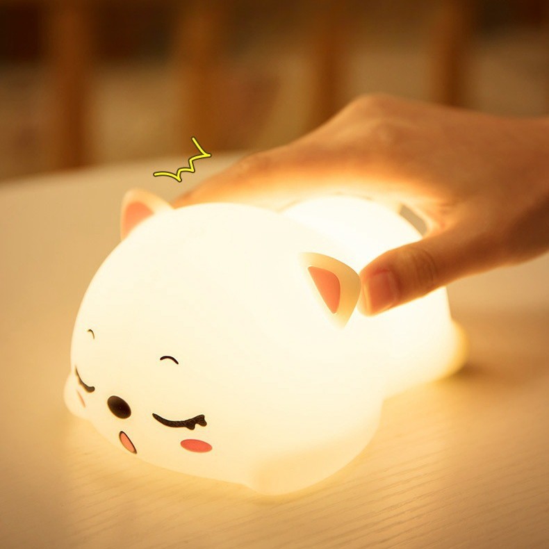 Lámpara de silicona de gato roncando LED recargable colorida lámpara creativa de regalo de cumpleaños cabezal de cama para dormir lámpara de noche