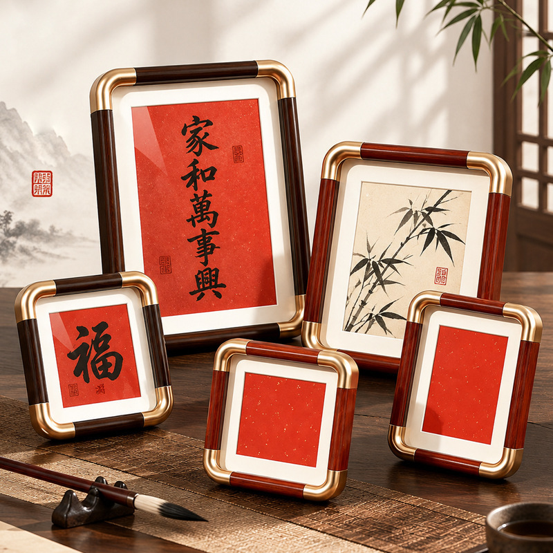 New Chinese style imitation copper corner hollow frame 6inch calligraphy and painting horizontal frame A4 gold-leaf paper for mounting calligraphy and paintings, empty frame New Chinese style imitation copper corner hollow frame 6inch calligraphy and painting horizontal frame A4 gold-leaf paper for mounting calligraphy and paintings, empty frame