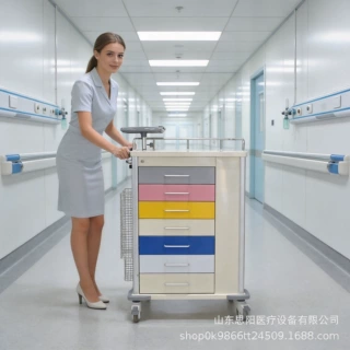 新款铝钢抢救车困难气道推车 多功能五层静音移动急救推车出口型