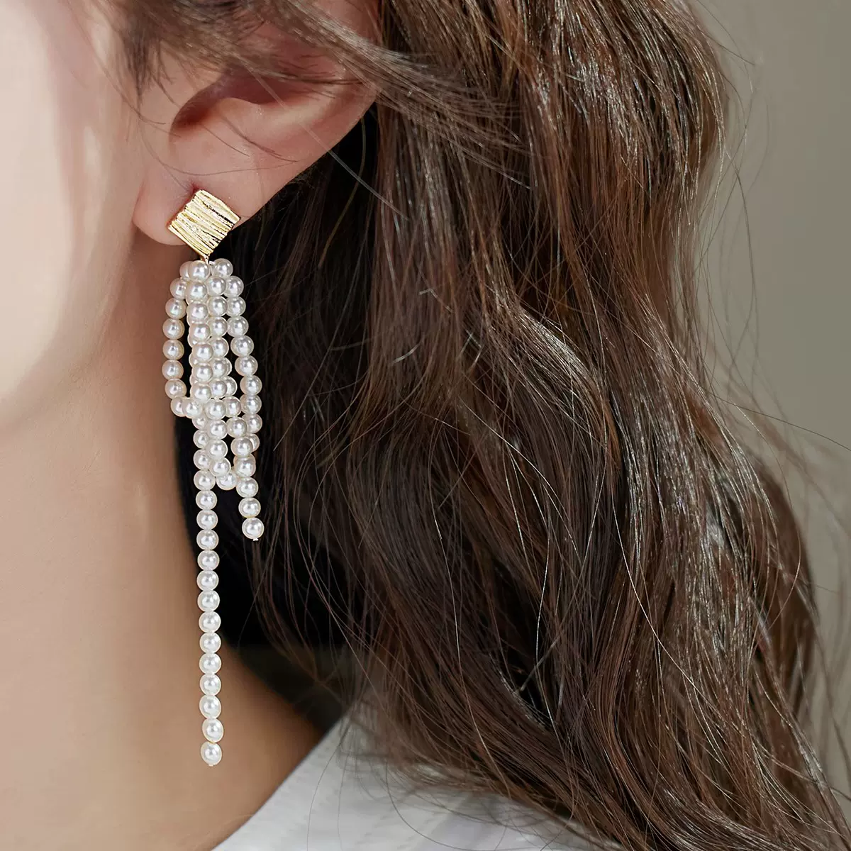 银针施家珍珠耳环小红书同款手工编织流苏多层珍珠复古设计感耳坠