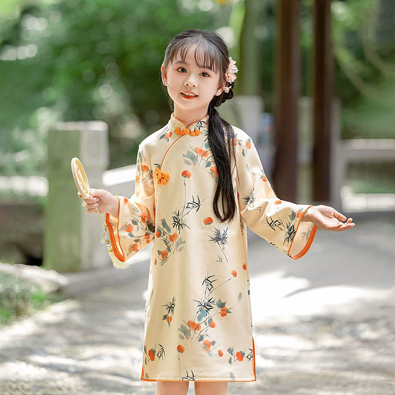 Детский осенний чхонсам, ретро бархатное этническое платье, Hanfu, этнический стиль