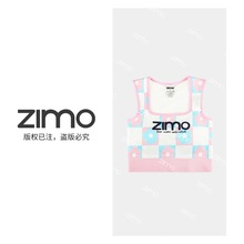 zimo-高尔夫方领一体杯文胸粉蓝小花-瑜伽健身瑜伽服健身服