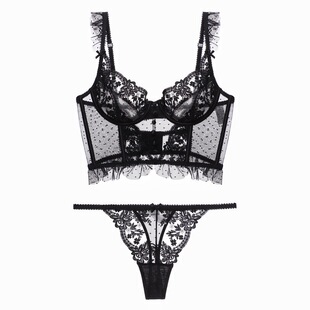 Foreign Trade French Vest Style Bra Popular Thin Steel Ring Sexy Lace Beautiful Back Intimates Thong Set