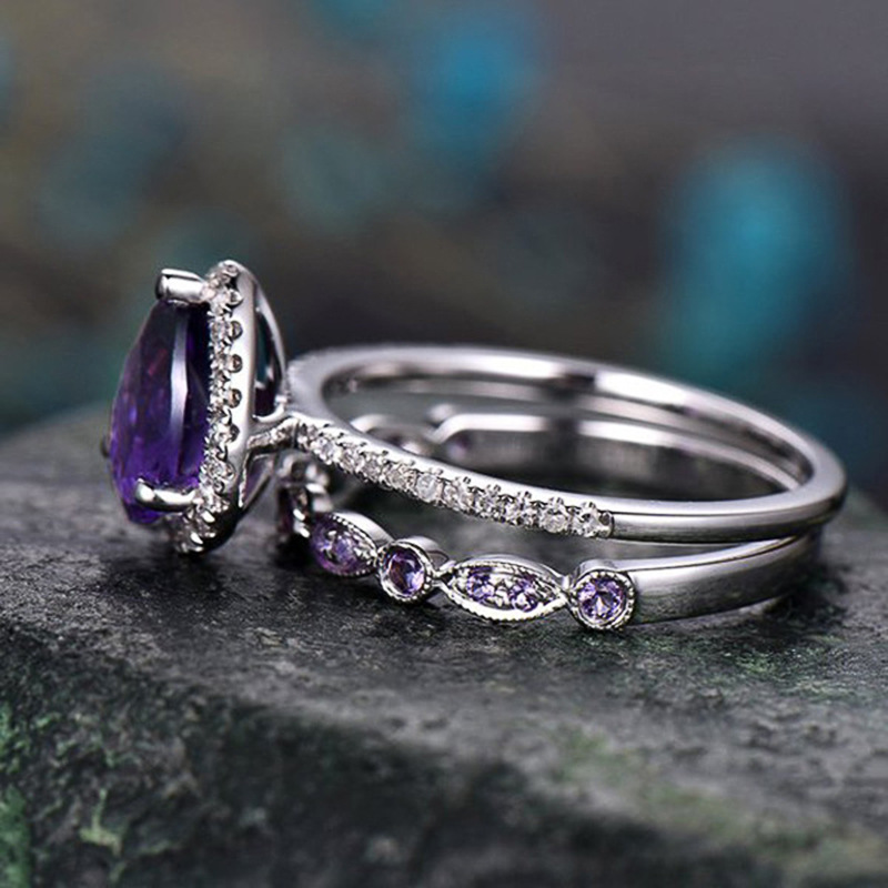 2 Pieces Set Quantity Wholesale Jewelry Elegant Water Droplets Copper Zircon Rings