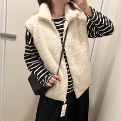 2024秋冬季仿羊羔絨搖粒絨背心保暖寬鬆立領馬甲坎肩外套461913