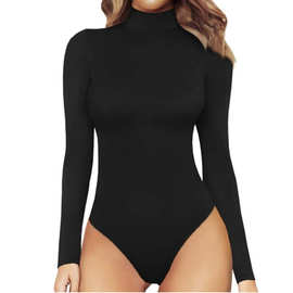 2025欧美跨境女装亚马逊休闲打底上衣长袖紧身连体衣豹纹bodysuit