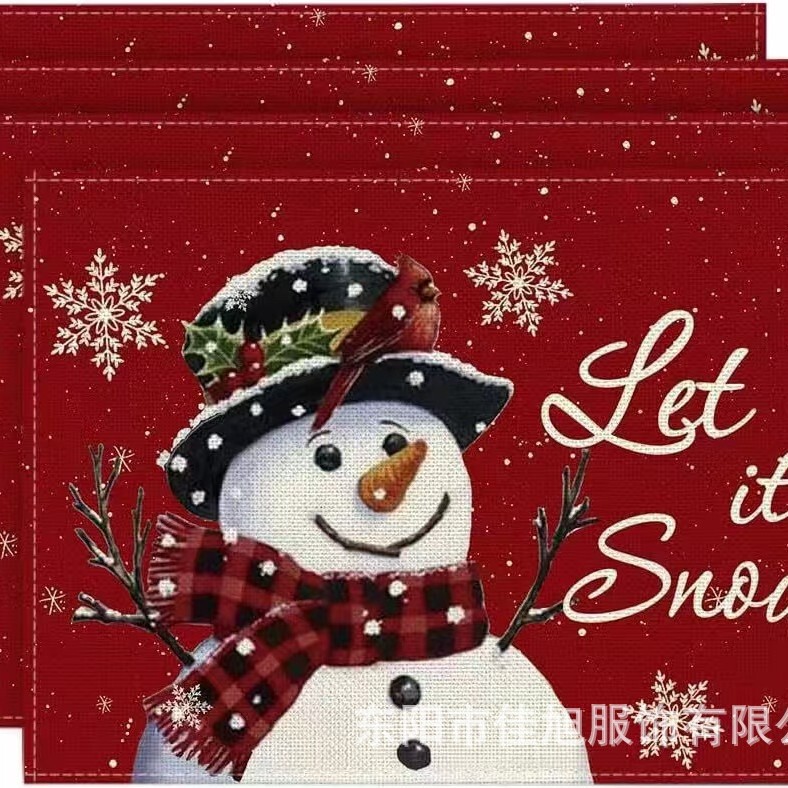 圣诞树雪人餐垫套装亚马逊印花亚麻防污隔热垫桌北欧风圣诞限定|undefined
