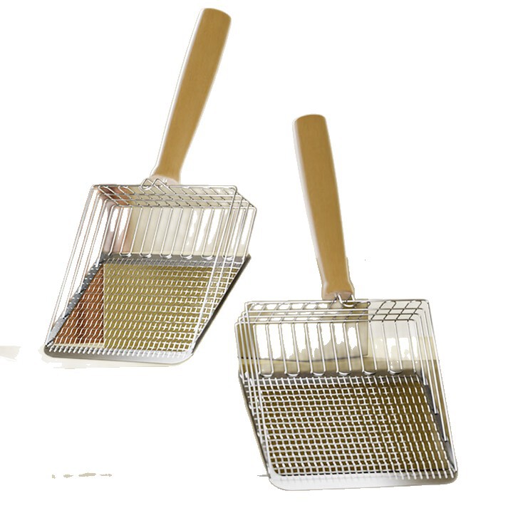 Pelle à litière pour chat en acier inoxydable double tamis_voghion.com